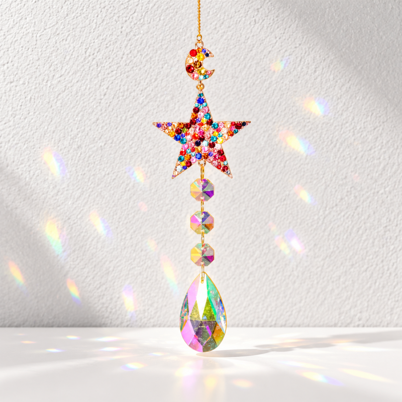 CouldNook Jeweled Suncatcher - Decorative Motifs and Faceted Glass Hanging Drops