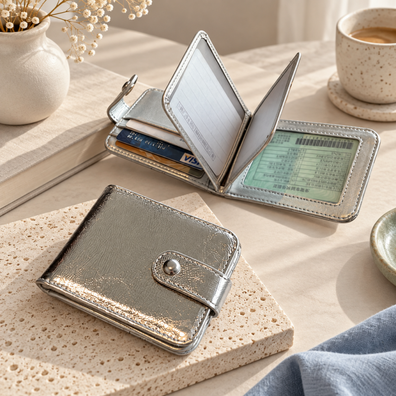CouldNook Leather Document Holder - Silver Finish and Snap-Fastened Folding Design