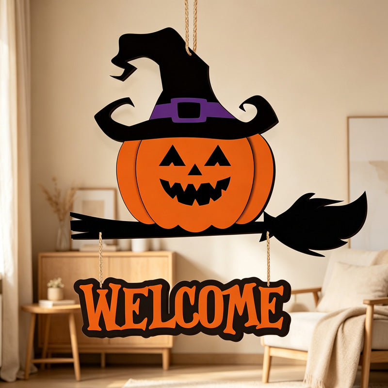 CouldNook Halloween Wooden Welcome Hanging Sign‑Front Door Porch Party Home Decor