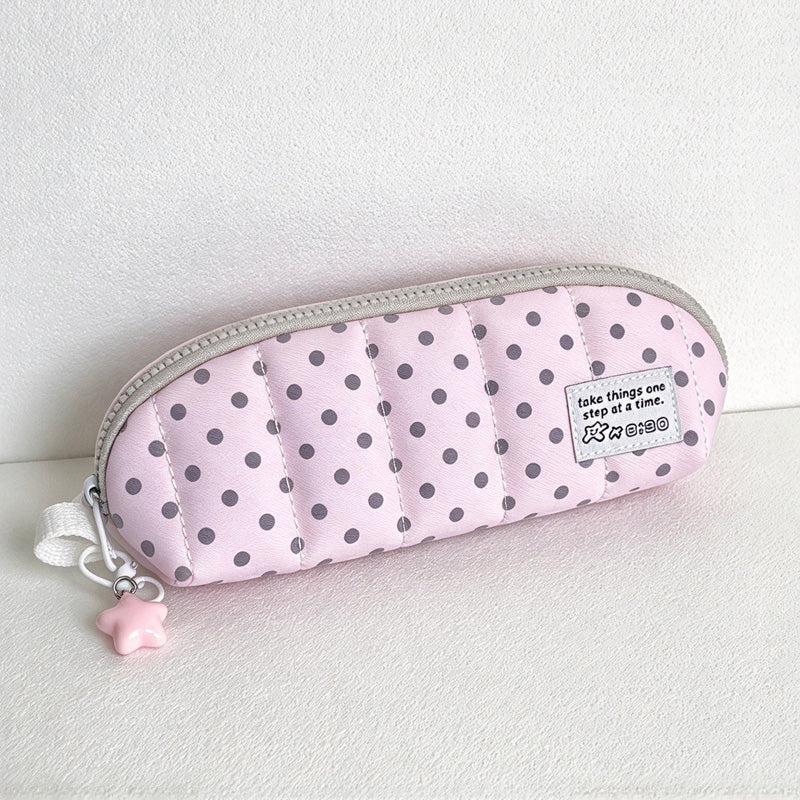 CouldNook Quilted Dotted Pencil Case - Curved Top And Star Pull