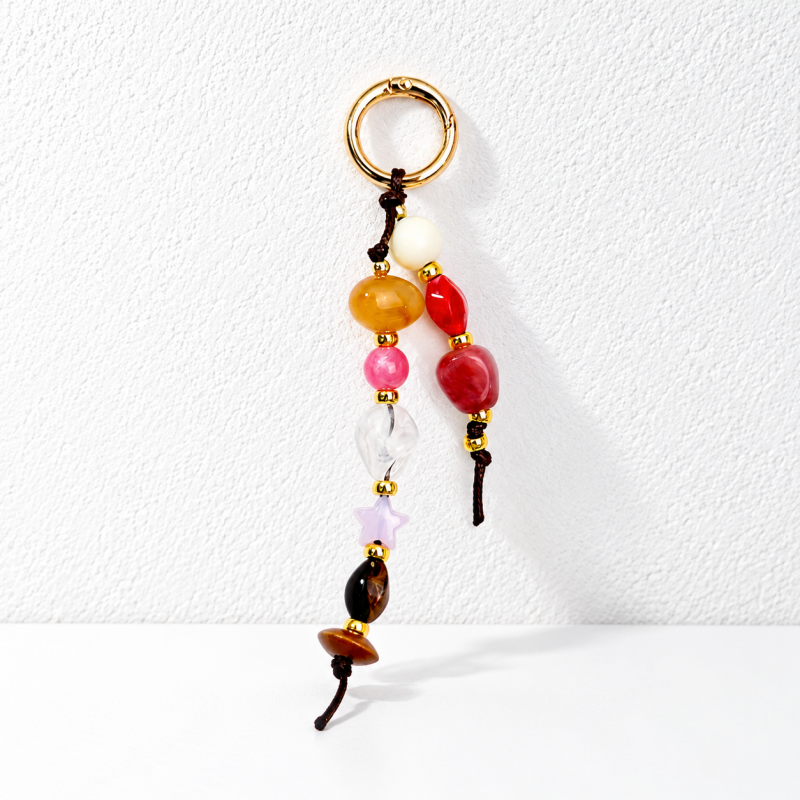 CouldNook Beaded Keychain - Uneven Twin Strands and Mixed Resin Shapes