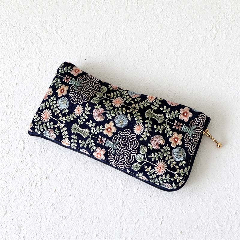 CouldNook Embroidered Glasses Pouch - Floral Stitching And Checked Lining