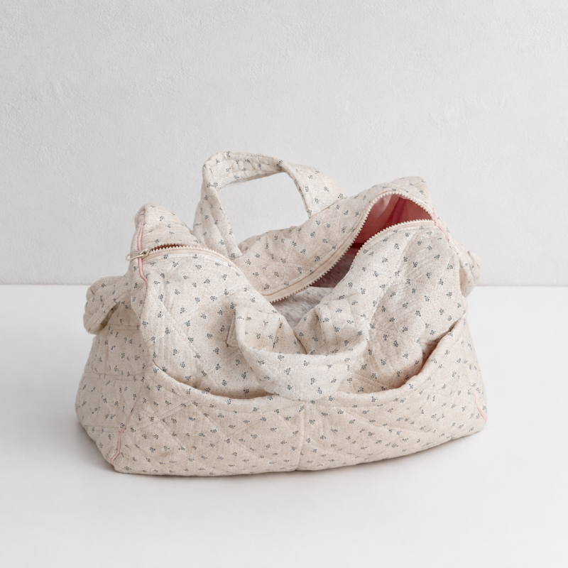 CouldNook Quilted Floral Travel Tote - Top Zipper and Layered Handles