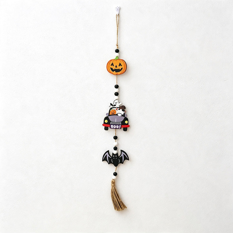 CouldNook Halloween Wooden Beaded Hanging Ornament‑Gnome Pumpkin Bat Wall Decor