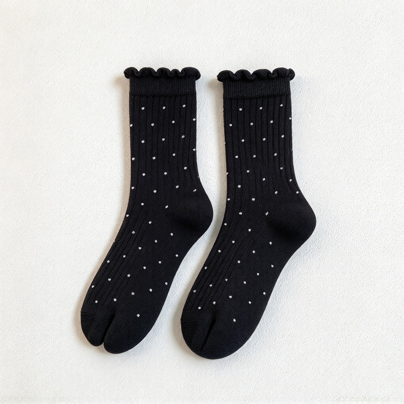 CouldNook Dotted Split-Toe Socks - Tiny Spots And Wavy Cuff Edge