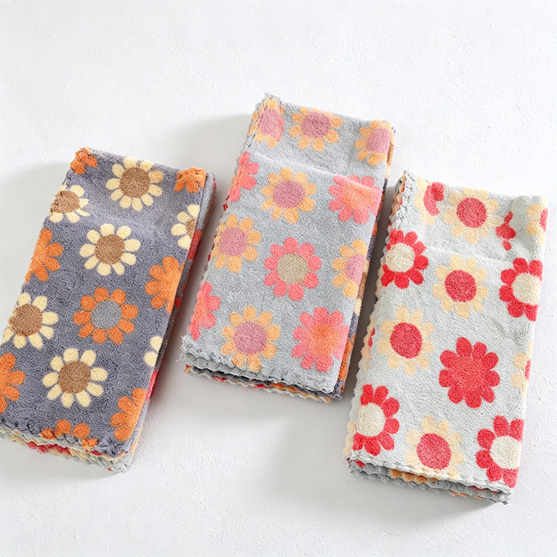 CouldNook Sunflower Coral Fleece Towel - Floral Printed Color Options