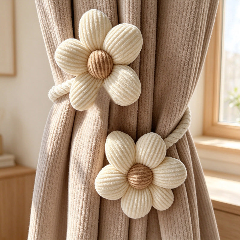Flower Curtain Tieback with Flexible Wrapped Stem