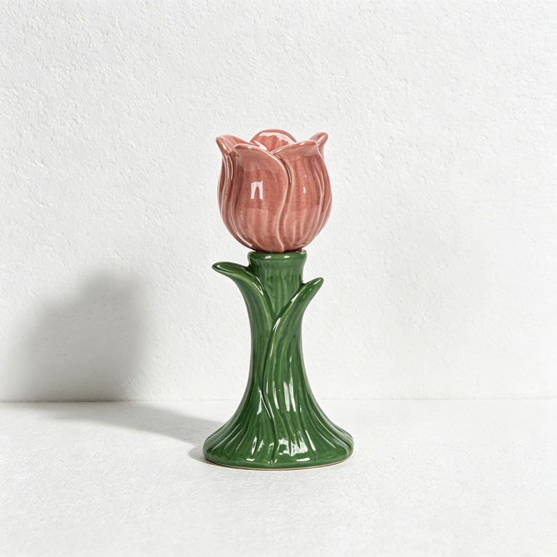CouldNook Tulip Candle Holder - Sculpted Petals and Leaf Base