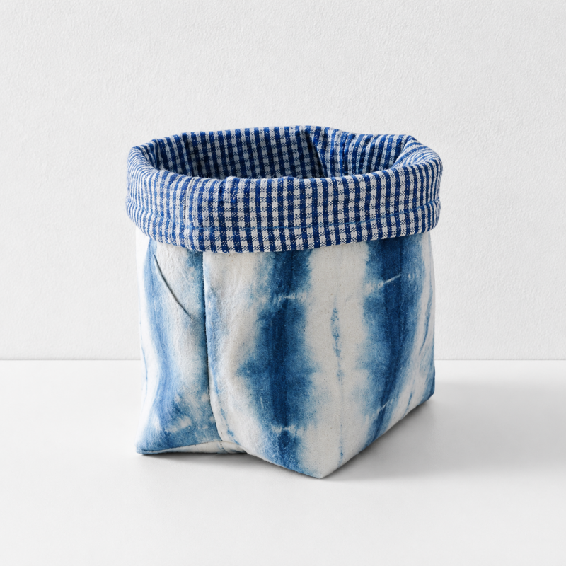 CouldNook Blue Fabric Storage Basket - Rolled Rim Tabletop Organizer