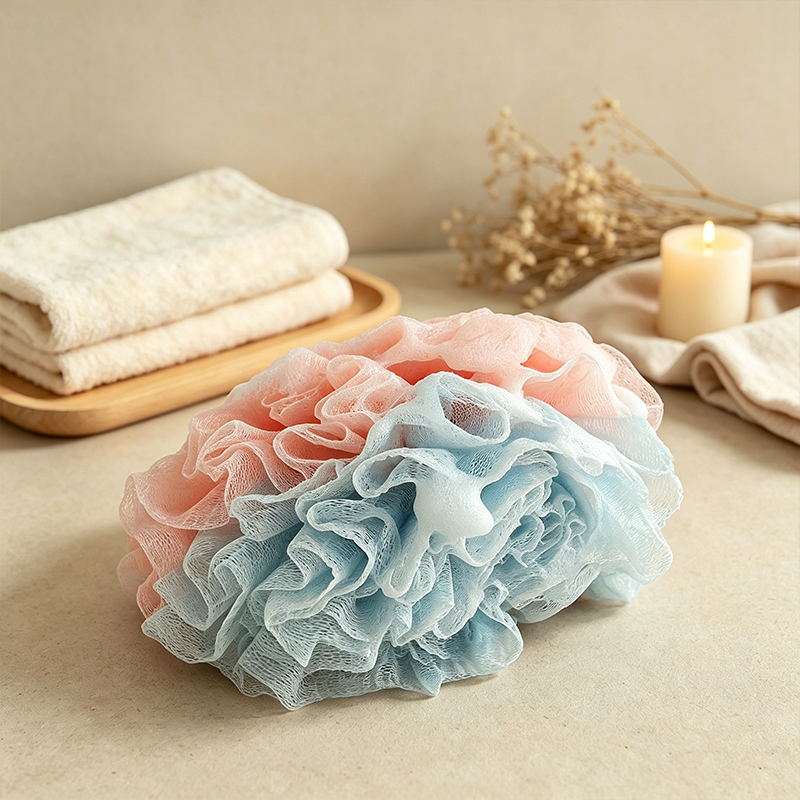 CouldNook Double Layer Bath Pouf - Wavy Two Tone Mesh