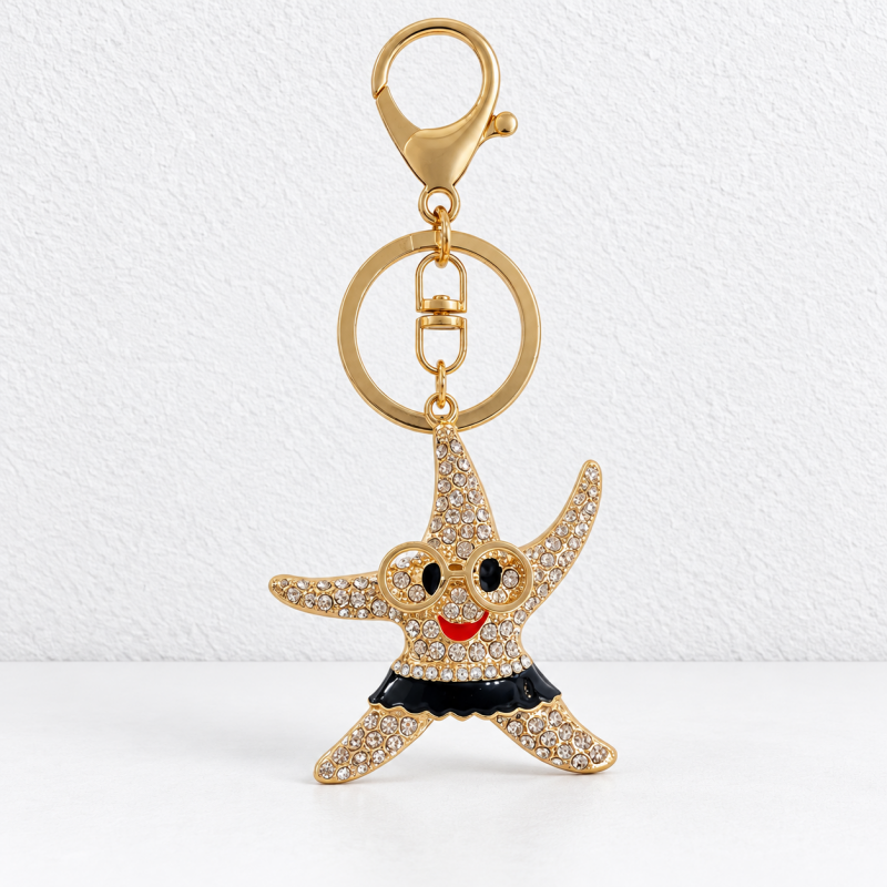 CouldNook Starfish Keychain - Smiling Face and Colorful Sparkling Surface