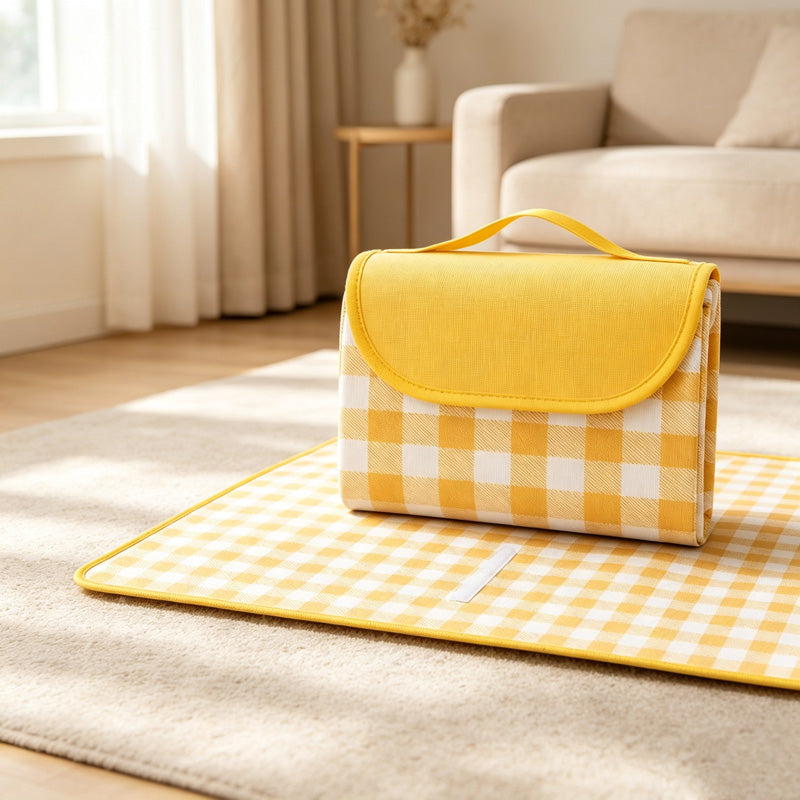 CouldNook Gingham Foldable Picnic Mat - Attached Carry Flap