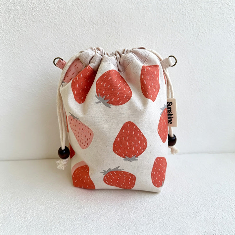 CouldNook Strawberry Drawstring Bag - Three Textured Fabric Prints