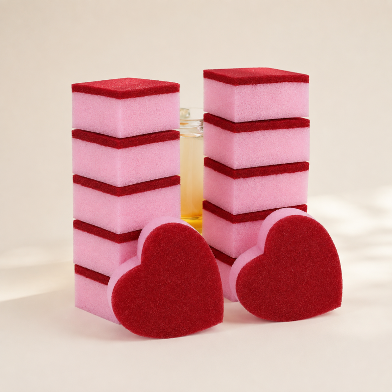 CouldNook Heart Cleaning Sponge - Burgundy Kitchen Scrubber Shape