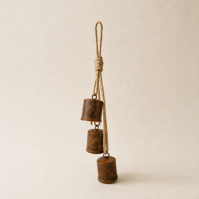 CouldNook Rustic Double Bell Ornament - Rope Hanging Metal Pair