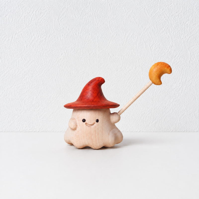 CouldNook Fake Wooden Ghost Figurine - Cute Wizard Desktop Decor