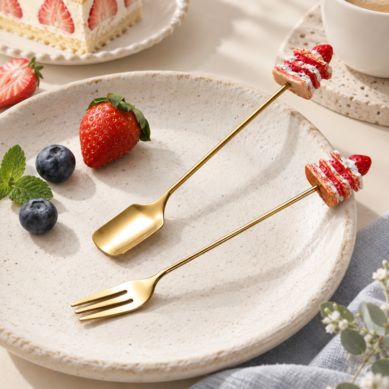 CouldNook Stainless Steel Dessert Spoon/Fork - Layered Visible Details