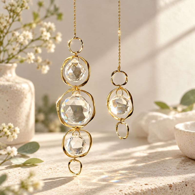 CouldNook Orb Suncatcher - Faceted Spheres and Gold-Toned Open Circular Frames