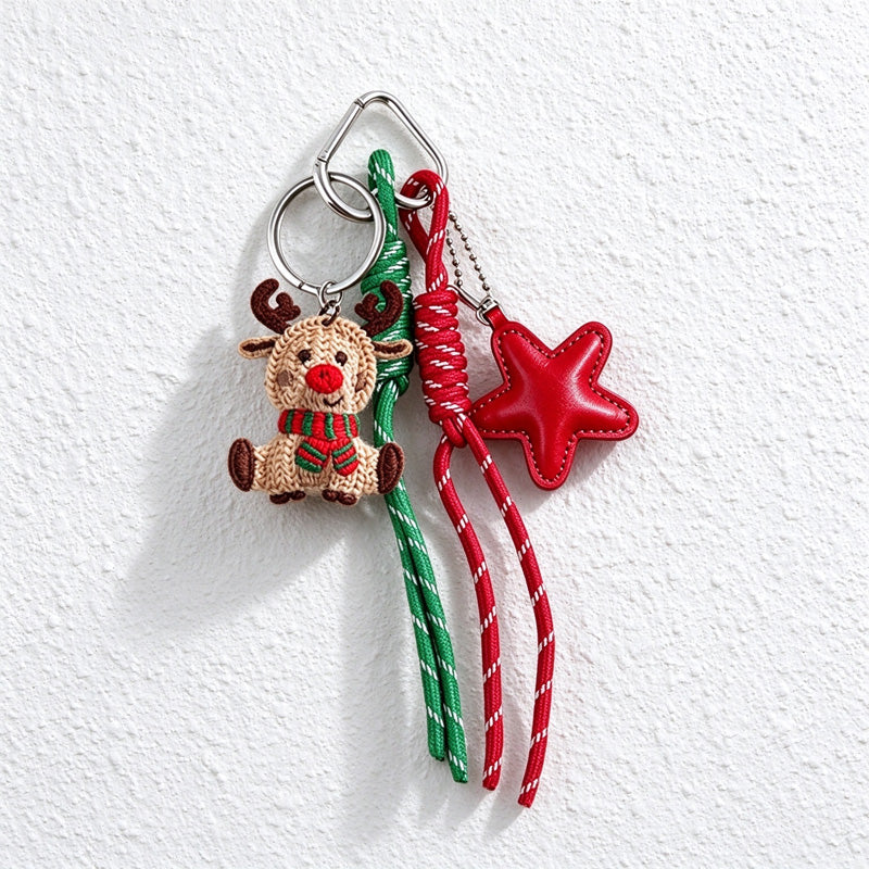 Christmas Keychain Bag Charm with Knotted Cord Tails