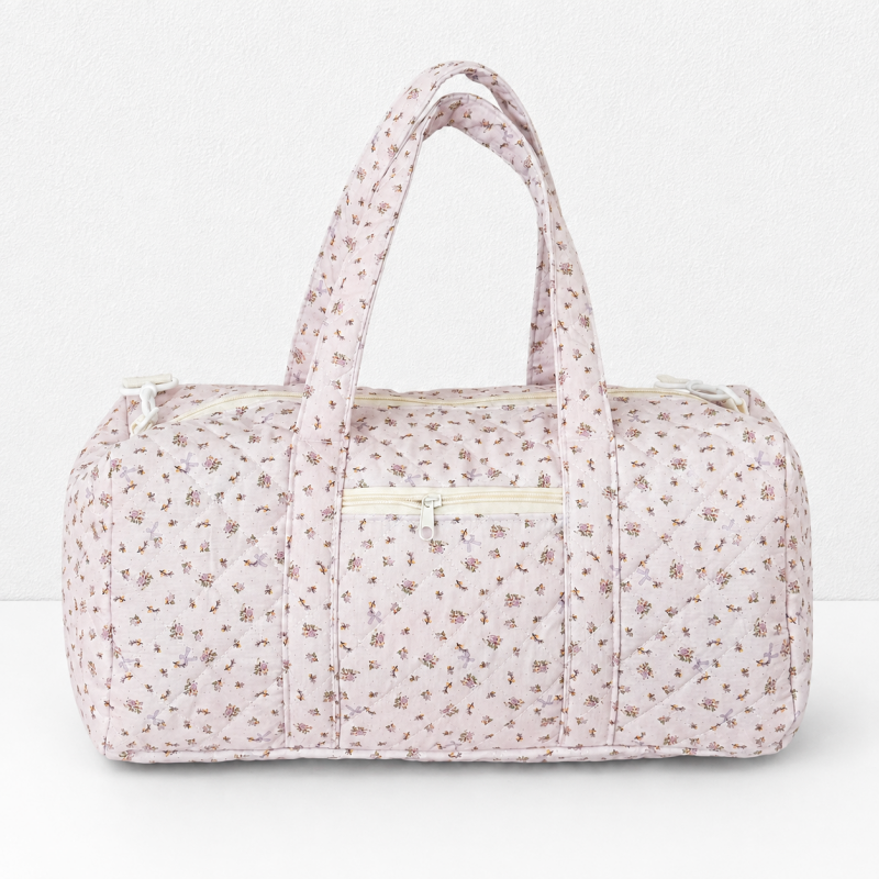 CouldNook Quilted Floral Travel Bag - Carry Handles and Front Zipper Pocket