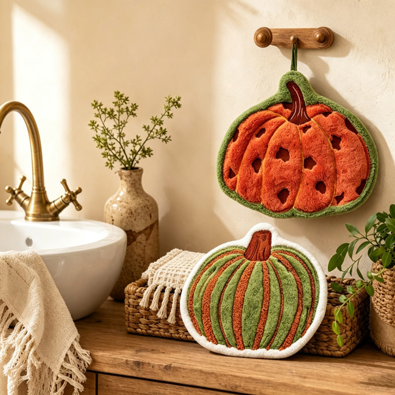 CouldNook Seasonal Hand Towel - Pumpkin Shaped Accent Hanging Home Use