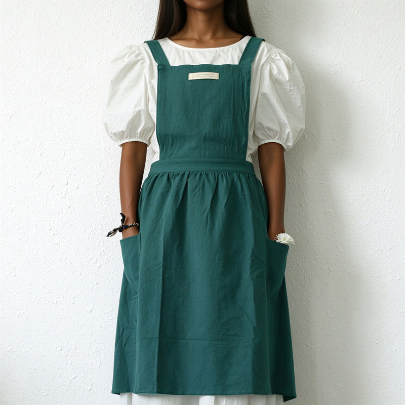 CouldNook Gathered Waist Work Apron - Twin Patch Pockets