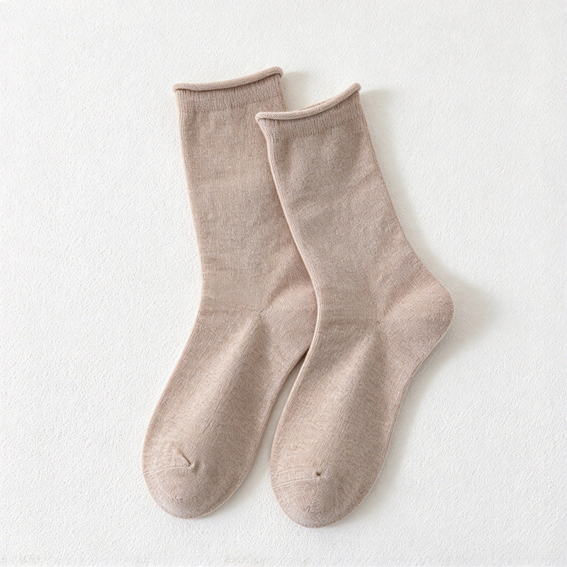 CouldNook Rolled Cuff Slouch Socks - Plain Knit And Neutral Color Range