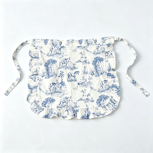 CouldNook Blue Toile Waist Apron - Layered Scenic Ruffle