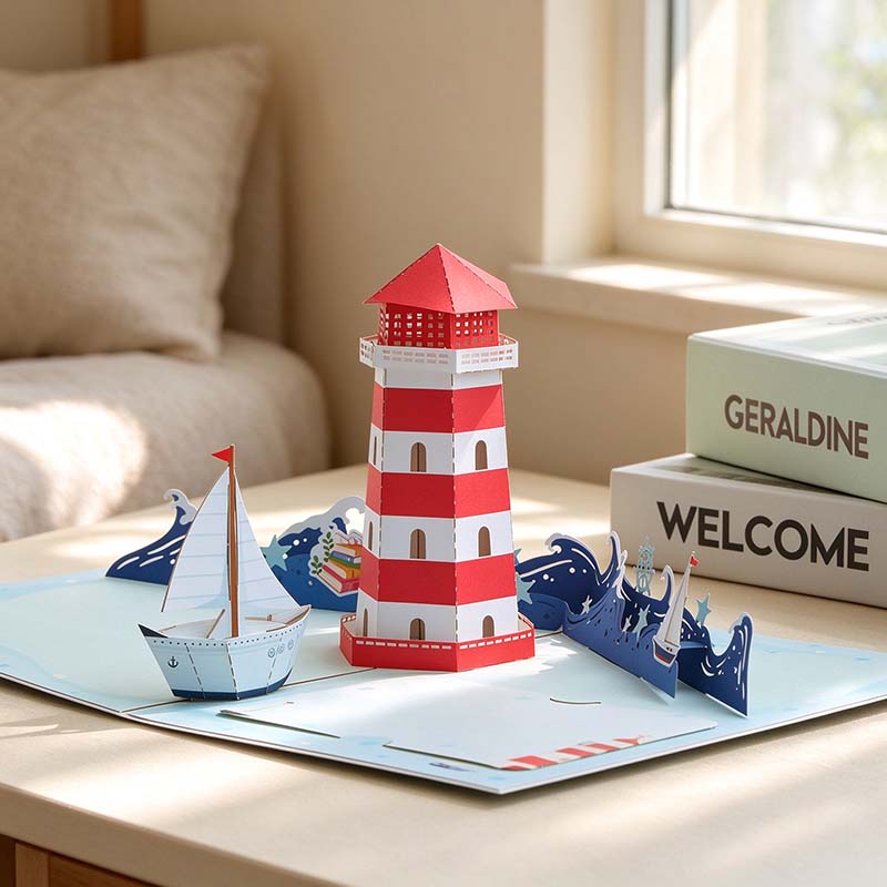 Lighthouse Pop-Up Greeting Card with Sailboat