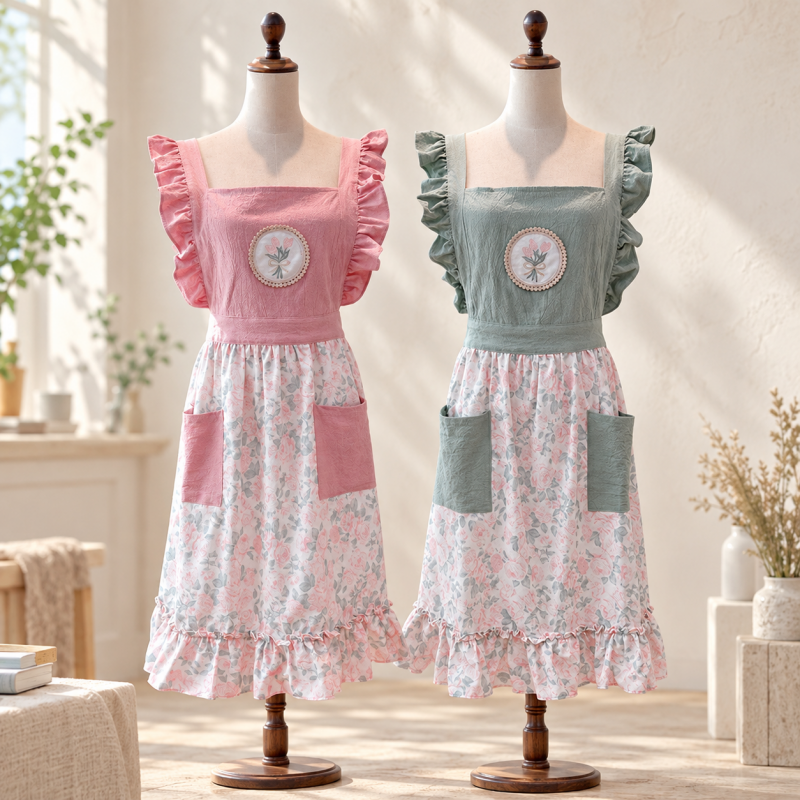 CouldNook Floral Ruffled Kitchen Apron - Princess-Style Layered Trim