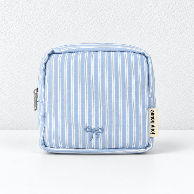 CouldNook Square Storage Pouch - Blue Stripes and Checks