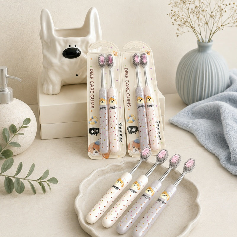 CouldNook Dog Pattern Toothbrush - Wide Head and Clear Handle