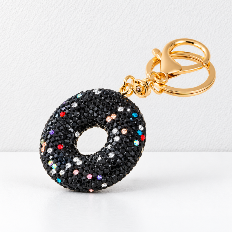 CouldNook Donut Keychain - Rhinestone Surface and Multicolored Sprinkle Details