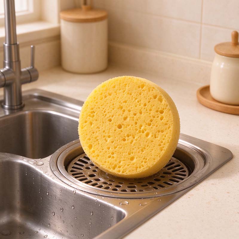 CouldNook Round Cleaning Sponge - Thick Yellow Disc And Porous Surface