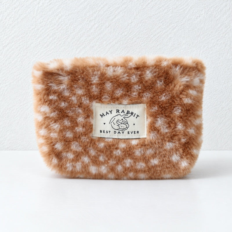 CouldNook Fawn Pattern Pouch - Plush Surface and Zipper Opening