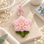 CouldNook Plush Flower Charm - Pink Petals and Embroidered Green Leaves