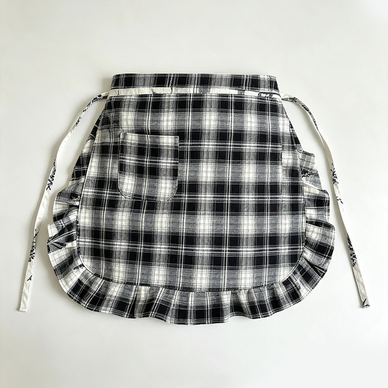 CouldNook Plaid Waist Apron - Rounded Ruffle Kitchen Accent