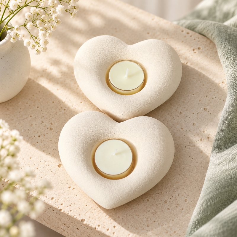 CouldNook Heart Tealight Candle Holder - Rounded Ceramic