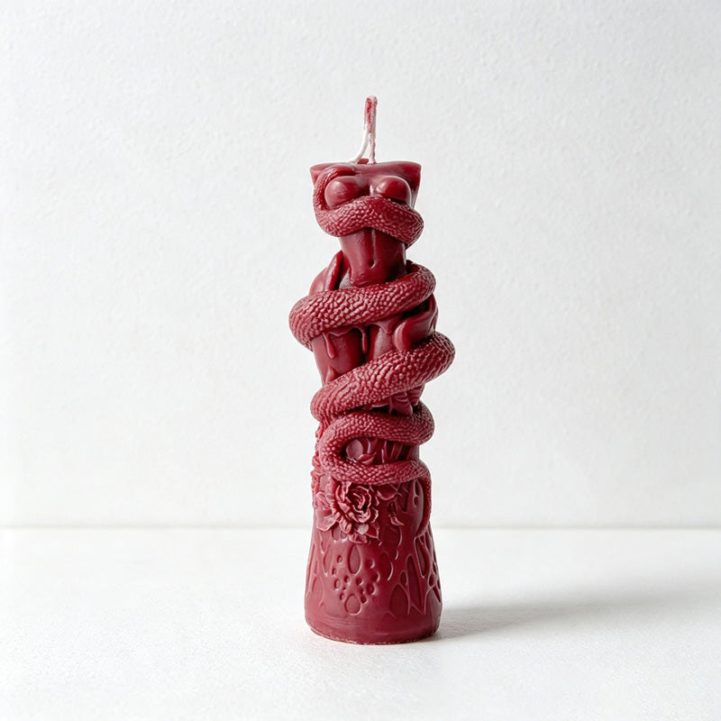 CouldNook Serpent‑Sculpted Scented Pillar Candle‑Vintage Halloween Decor