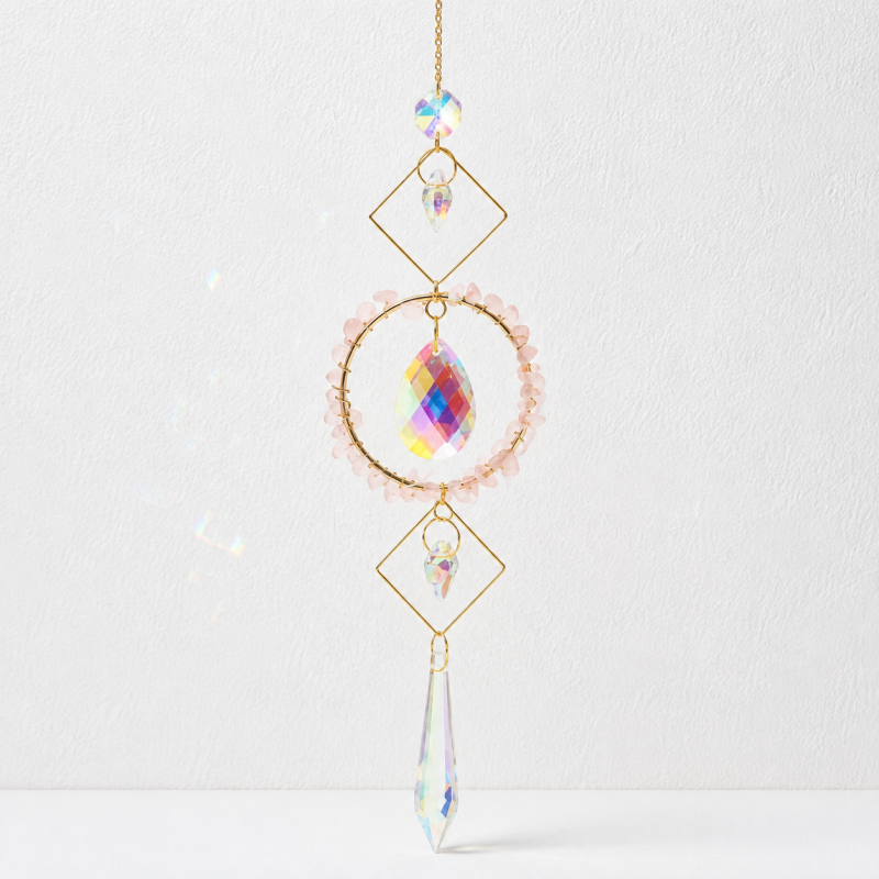 CouldNook Stone Ring Suncatcher Ornament - Geometric Crystal Drops
