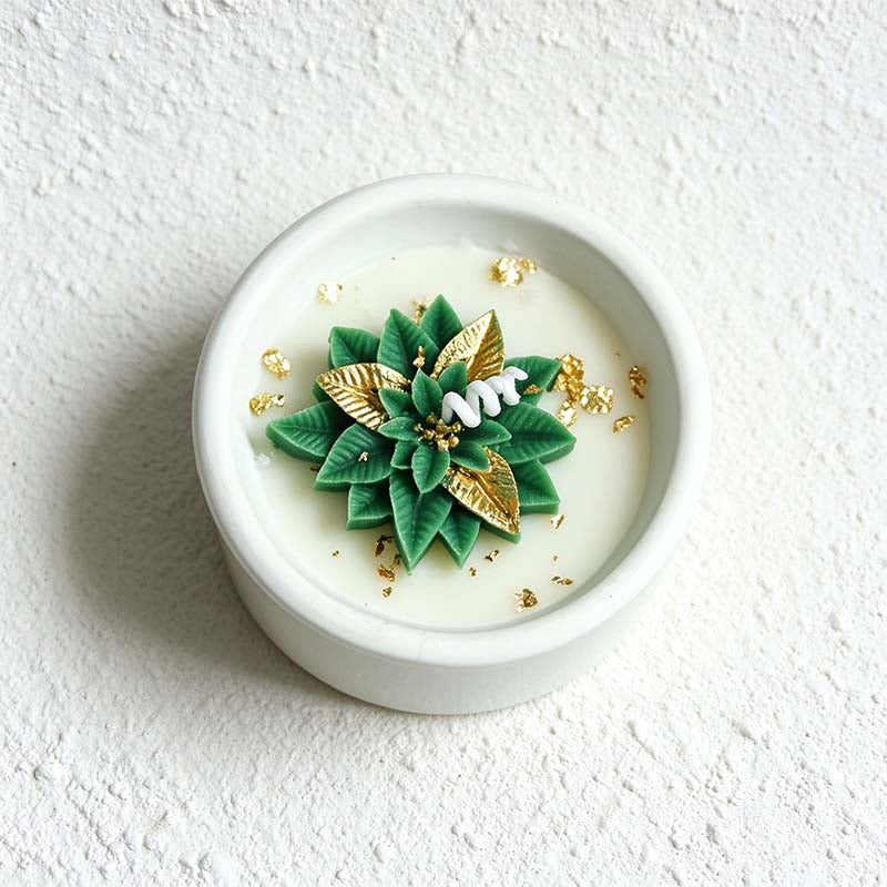 CouldNook Floral Christmas Candle - Layered Petals and Gold-Tone Details