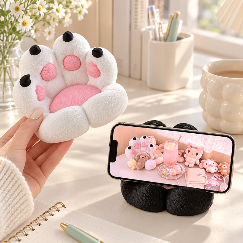 CouldNook Cat Paw Phone Stand - Pink Pads and Rounded Textured Toes