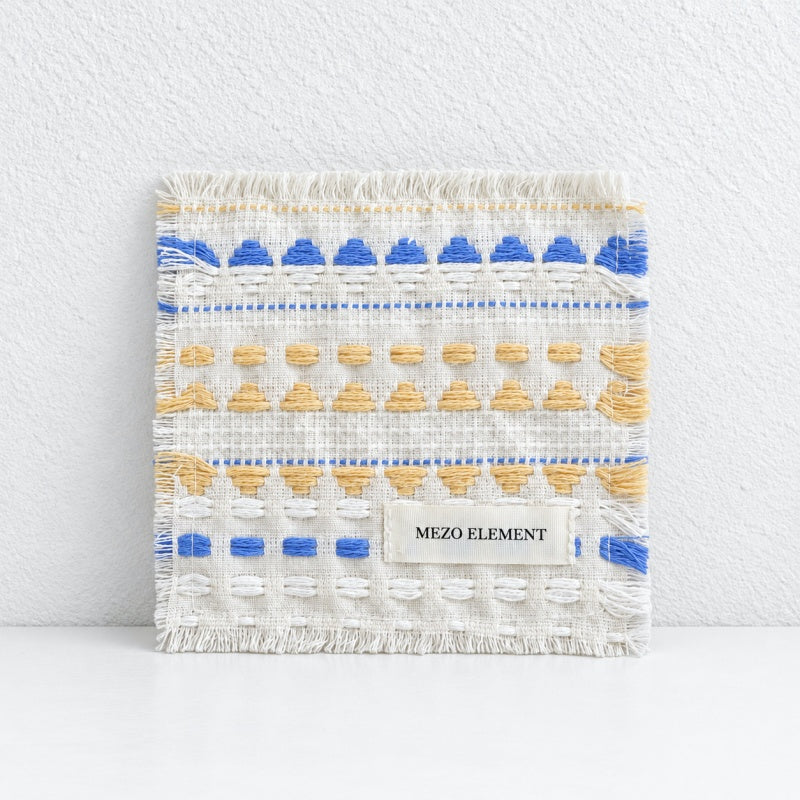 CouldNook Woven Fabric Coaster - Geometric Bands and Fringed Edges