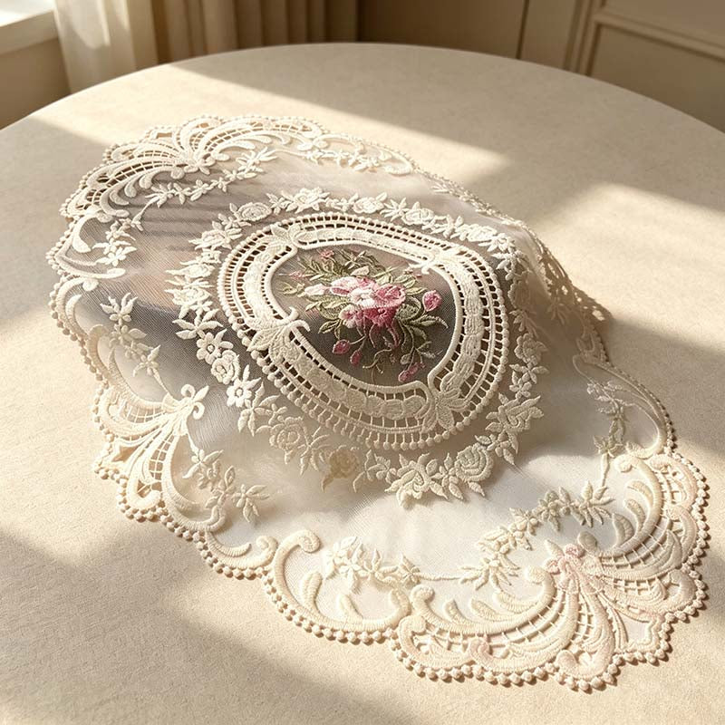 CouldNook Oval Embroidered Lace Placemat - Floral Mesh Size Options