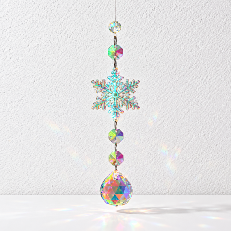 CouldNook Snowflake Suncatcher - Iridescent Facets and Shaped Glass Pendant Ends