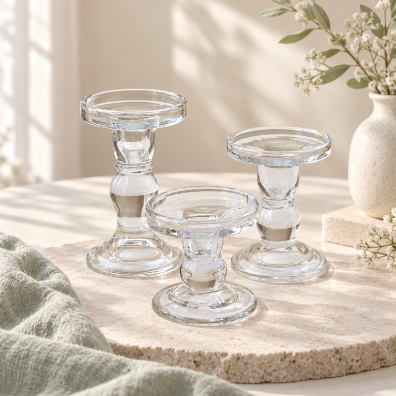 CouldNook Decorative Glass Candle Holder - Sculpted Shapes