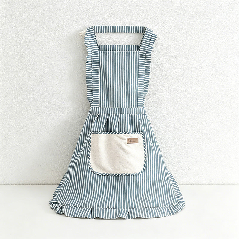 Striped Princess with Towel Pocket  Apron  - Polyester Backband Kitchen Apron