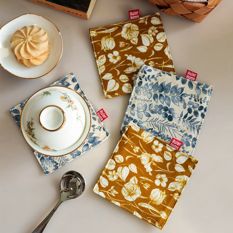 CouldNook Printed Cotton Linen Coaster - Vintage Botanical Drink Mat