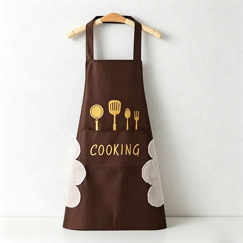 Cooking Utensil Print Waterproof Backband Apron - PVC Kitchen Apron