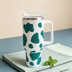 CouldNook 40oz Rhinestone Cow Print Tumbler-Stainless Steel Vacuum Insulated Ice Tumbler with Handle & Straw
